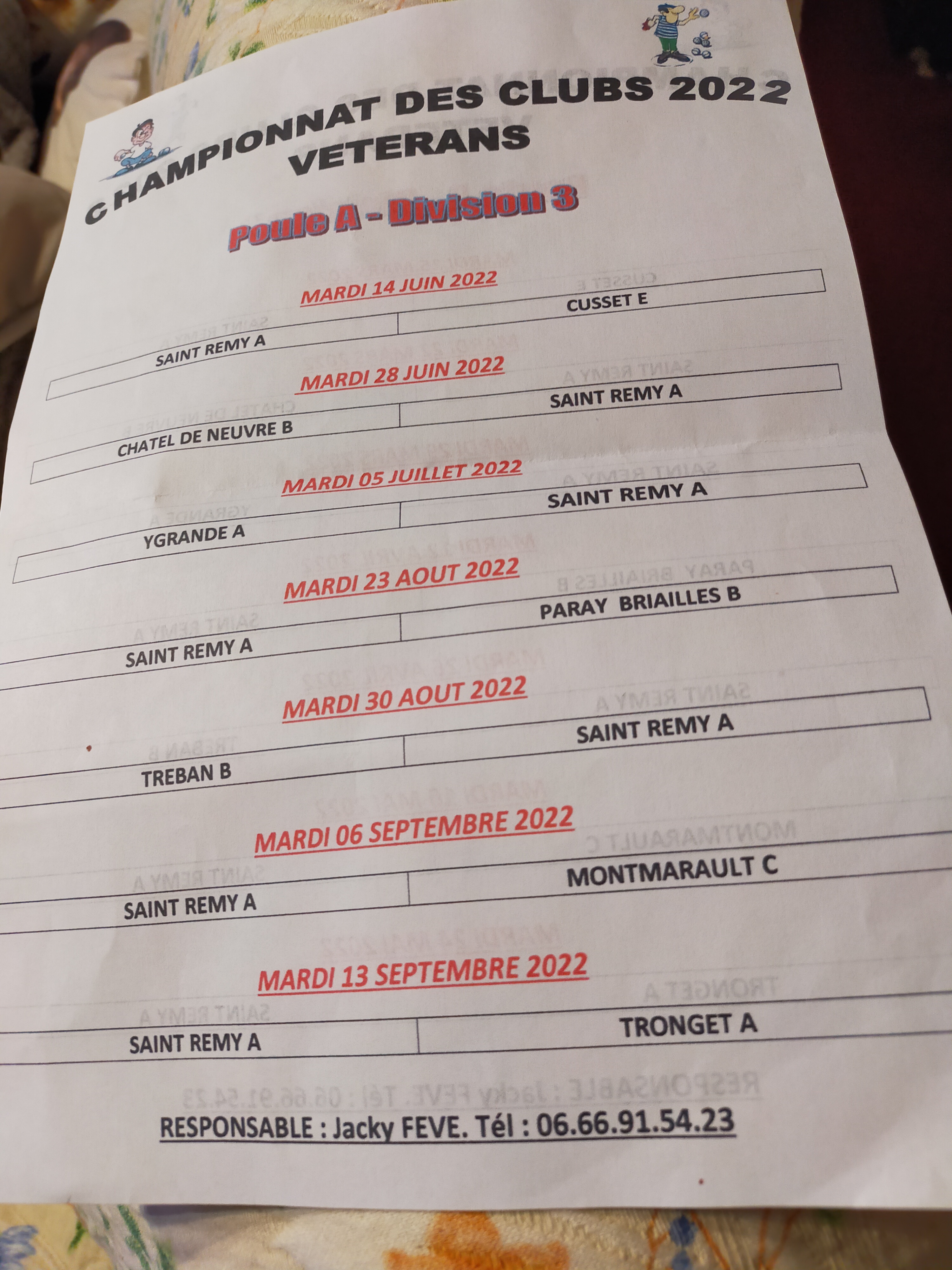 DATES DES RENCONTRES DE CHAMPIONNAT DES CLUBS VETERANS 2022