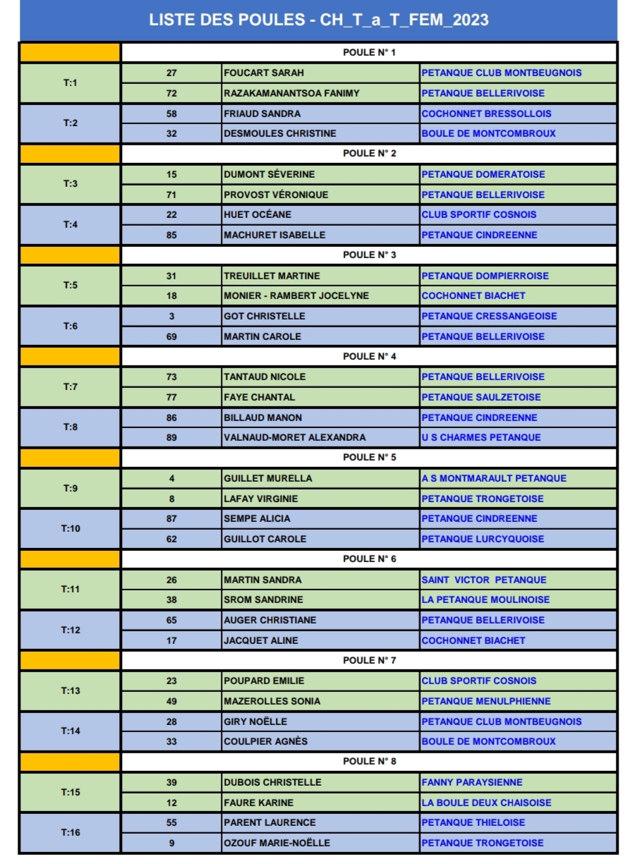 TIRAGE DU CHAMPIONNAT D'ALLIER TÊTE A TÊTE DU DIMANCHE 2 AVRIL 2023 A YZEURE