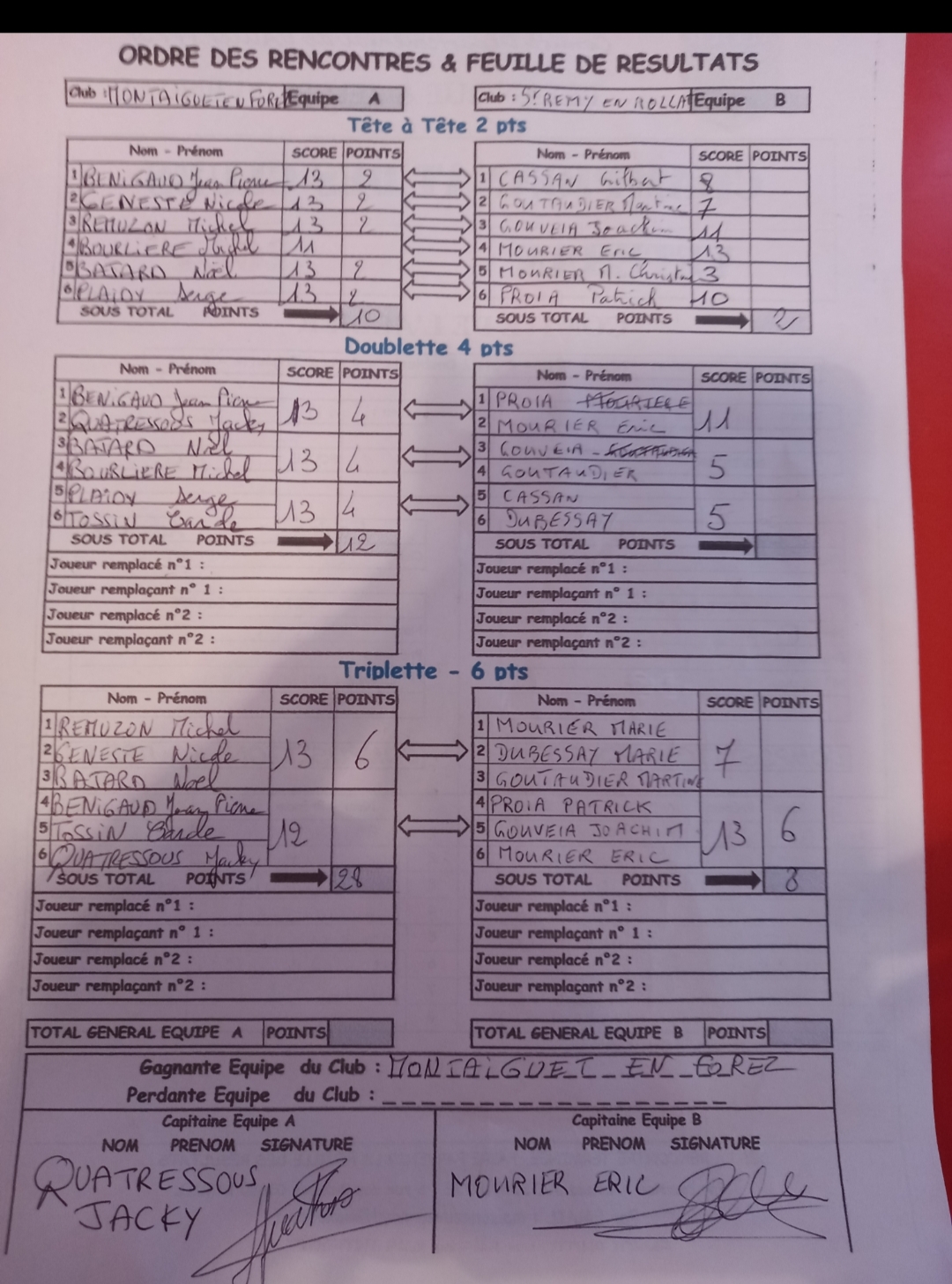 UNE ENTRÉE EN MATIERE DIFFICILE POUR LES VÉTÉRANS (C) EN CHAMPIONNAT DES CLUBS FACE A MONTAIGUET EN FOREZ