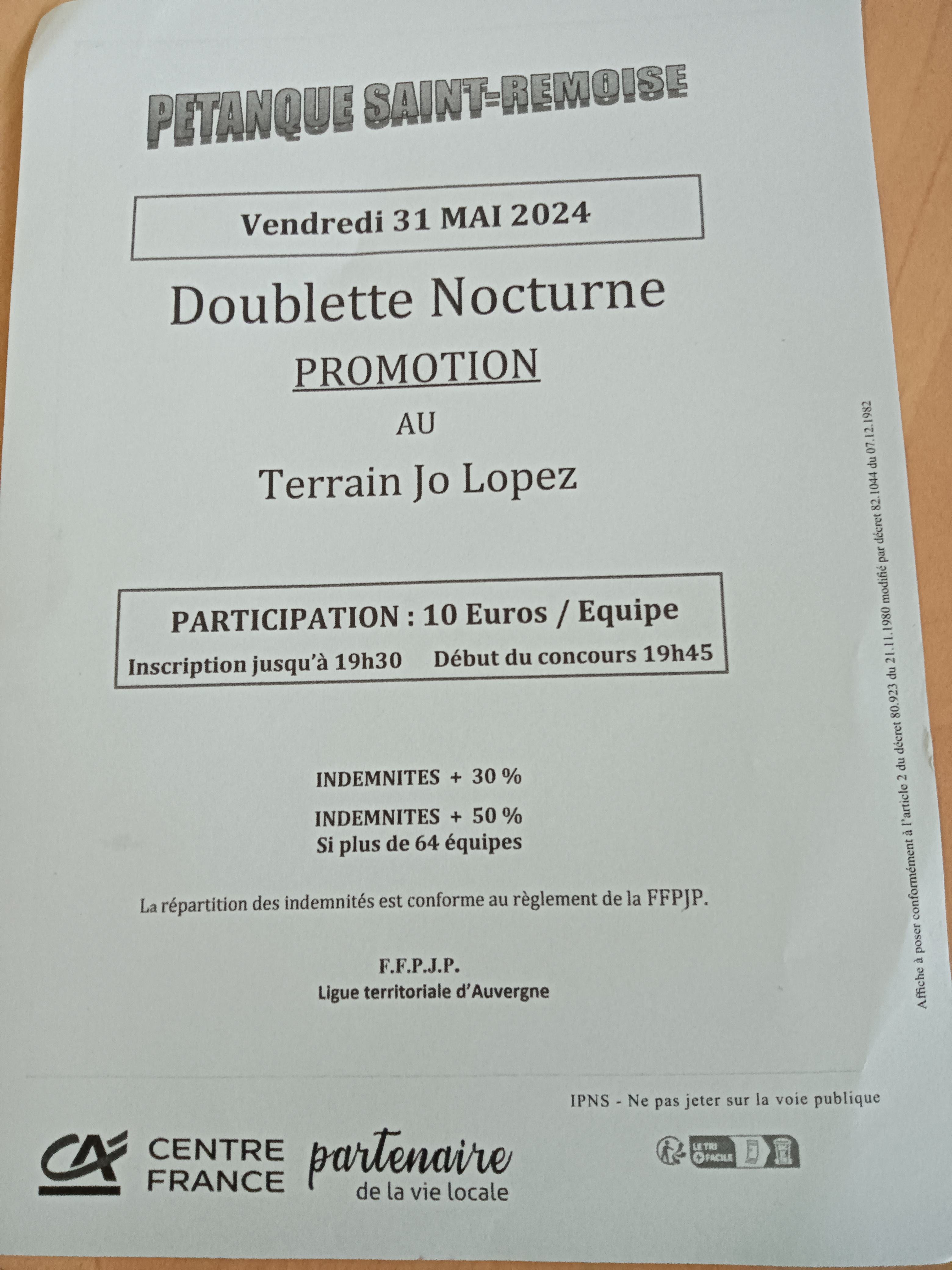 CONCOURS DOUBLETTE PROMOTION NOCTURNE - VENDREDI 31 MAI 2024 CONCOURS DOUBLETTE PROMOTION NOCTURNE - VENDREDI 31 MAI 2024