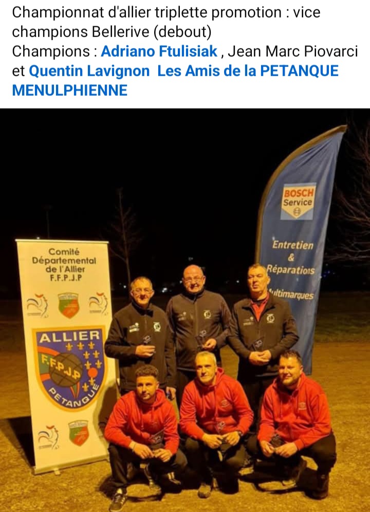 RÉSULTATS DU CHAMPIONNAT D'ALLIER TRIPLETTE PROMOTION RÉSULTATS DU CHAMPIONNAT D'ALLIER TRIPLETTE PROMOTION