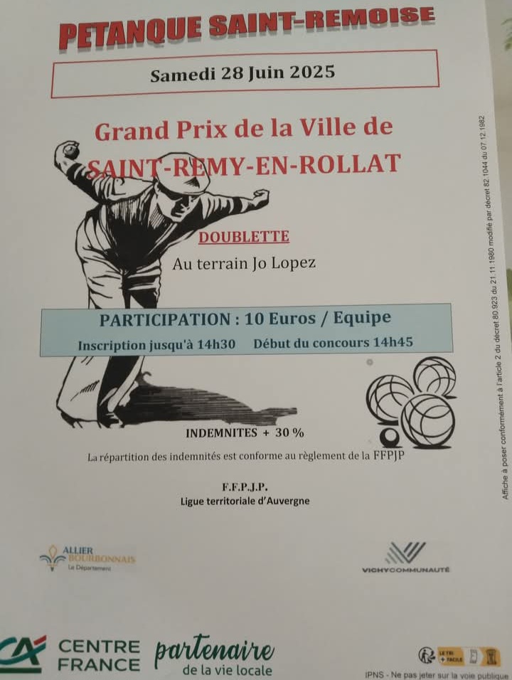 GRAND PRIX DE LA VILLE DE SAINT RÉMY EN ROLLAT - SAMEDI 28 JUIN 2025 GRAND PRIX DE LA VILLE DE SAINT RÉMY EN ROLLAT - SAMEDI 28 JUIN 2025