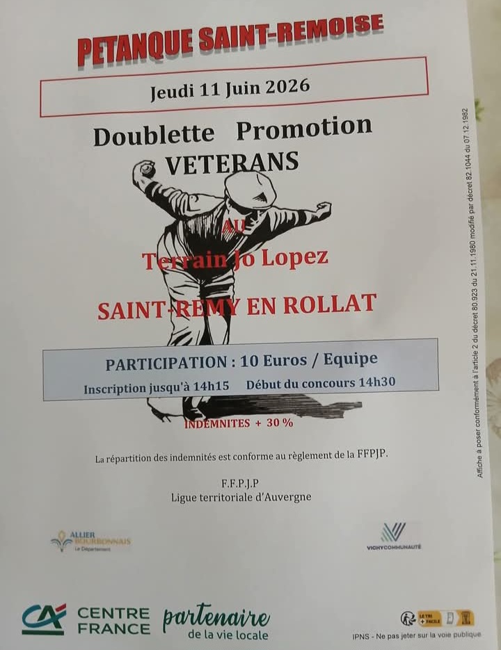 DOUBLETTE PROMOTION VÉTÉRAN - JEUDI 11 JUIN 2026 DOUBLETTE PROMOTION VÉTÉRAN - JEUDI 11 JUIN 2026
