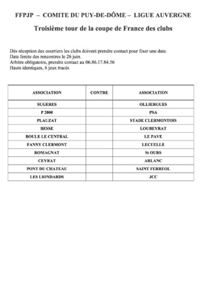 COUPE DE FRANCE TROISIEME TOUR COUPE DE FRANCE TROISIEME TOUR