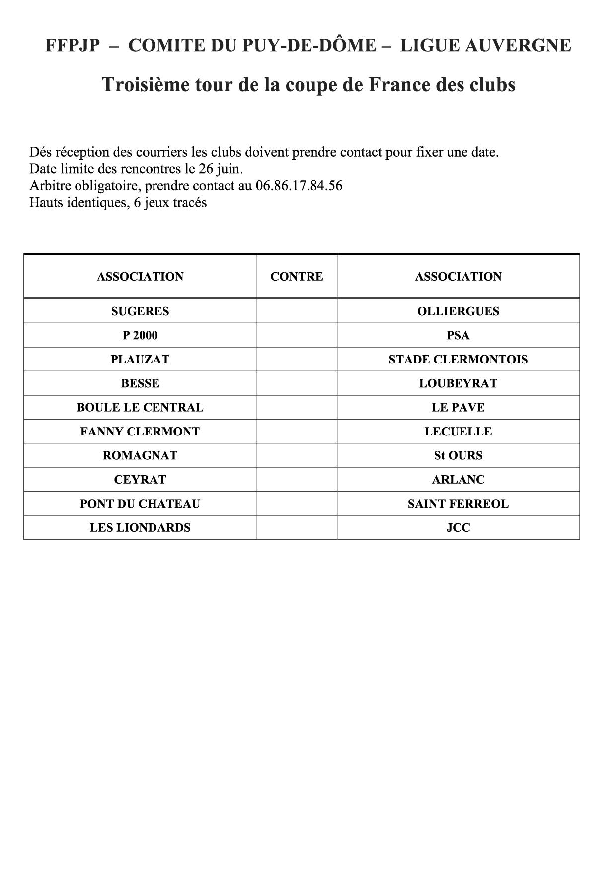COUPE DE FRANCE TROISIEME TOUR COUPE DE FRANCE TROISIEME TOUR
