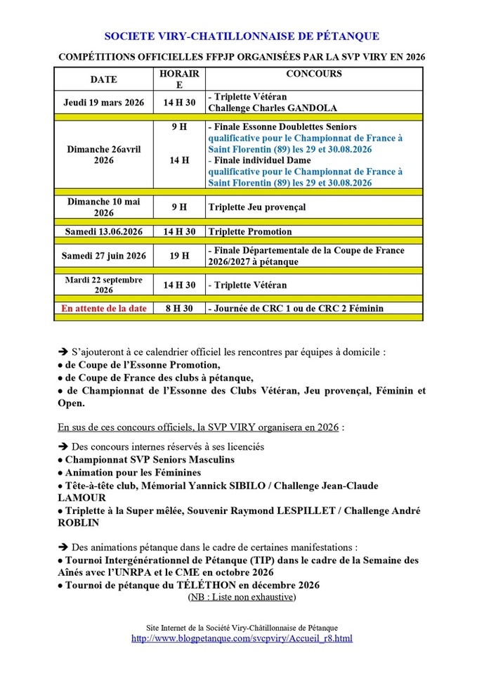 Calendrier SVCP 2026 Calendrier SVCP 2026