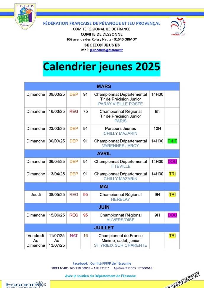 Calendrier Jeunes 2024