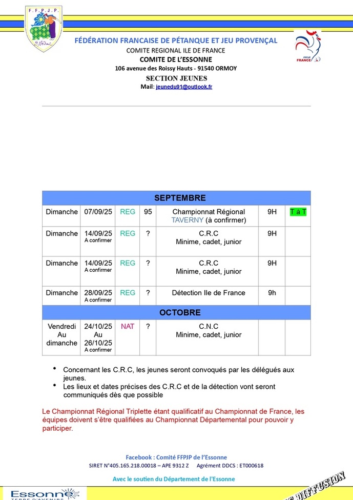 Calendrier Jeunes 2024