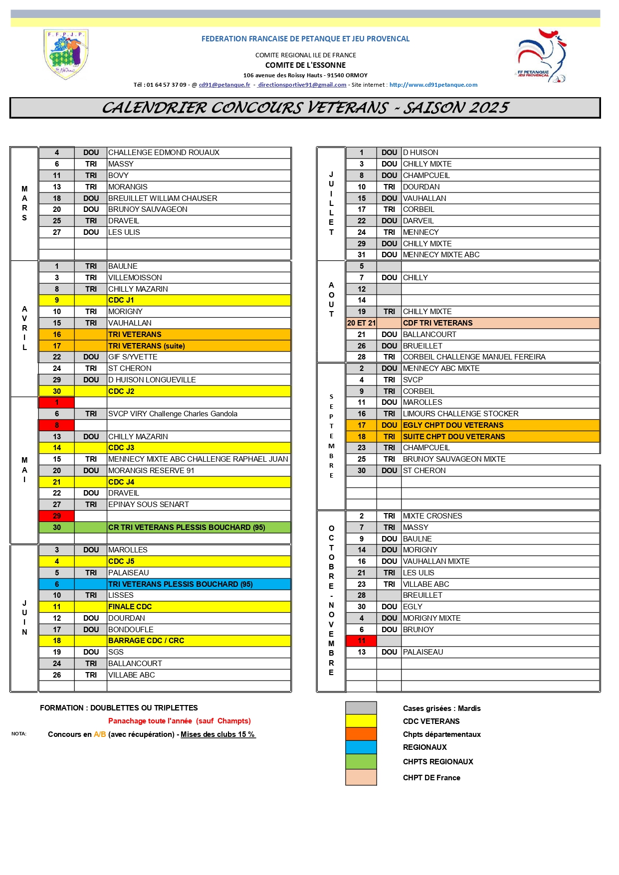 Calendrier Vétéran 2025