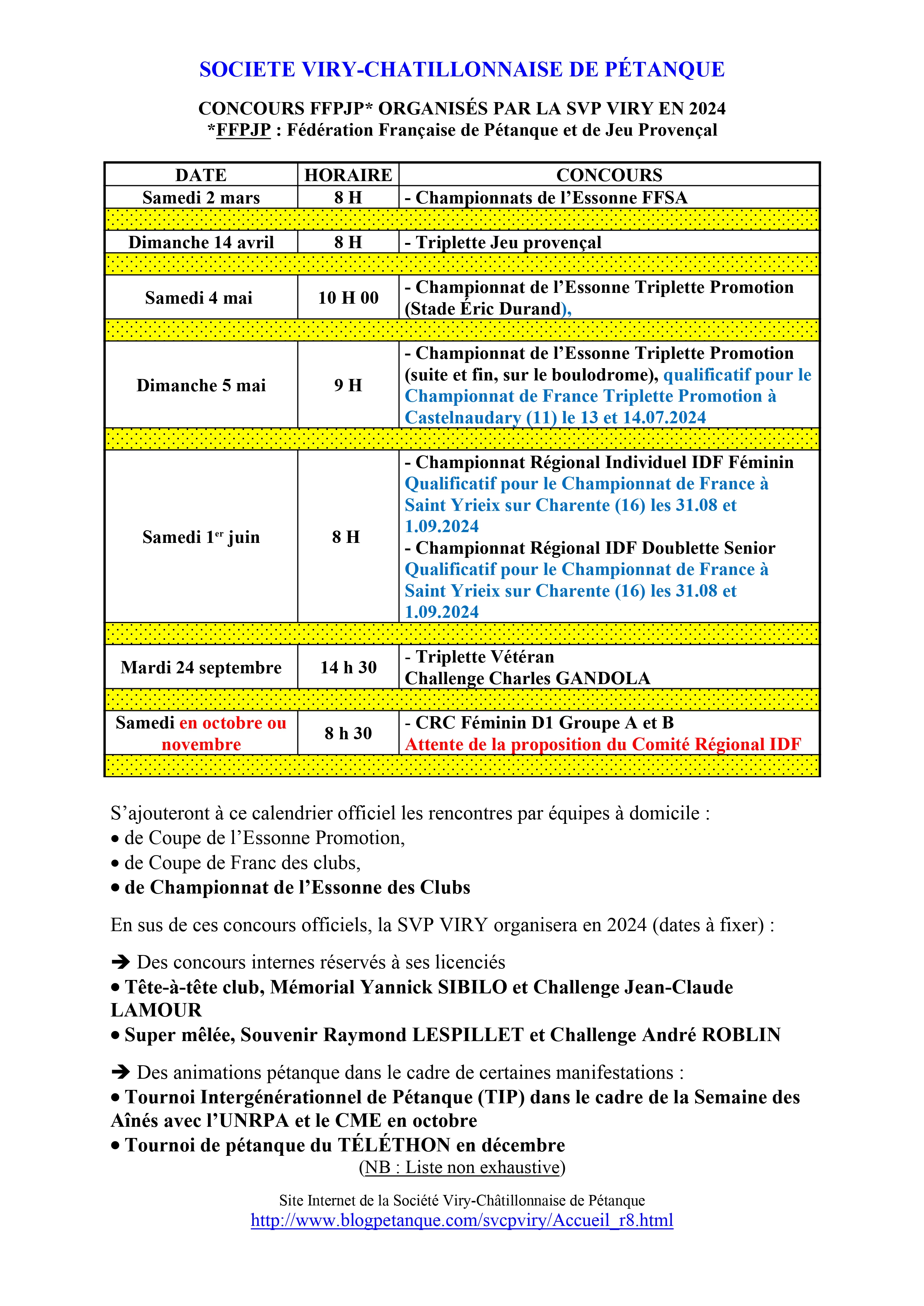 Calendrier SVCP 2024