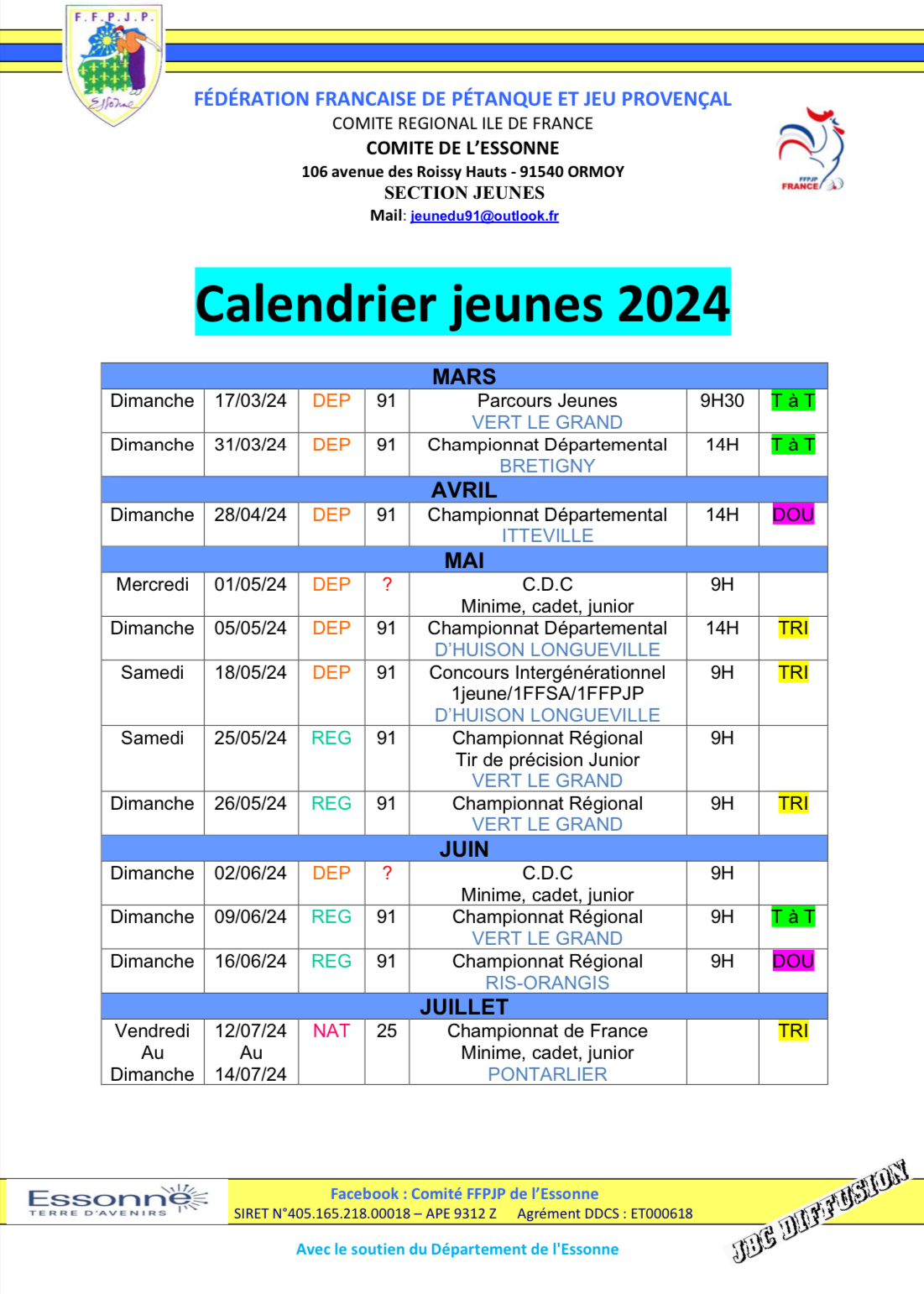 Calendrier Jeunes 2024