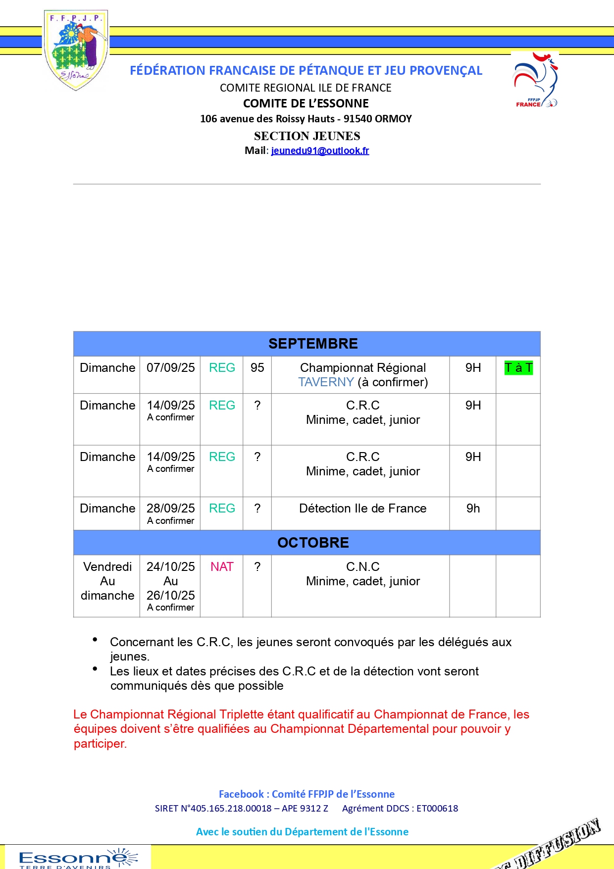 Calendrier Jeunes 2025