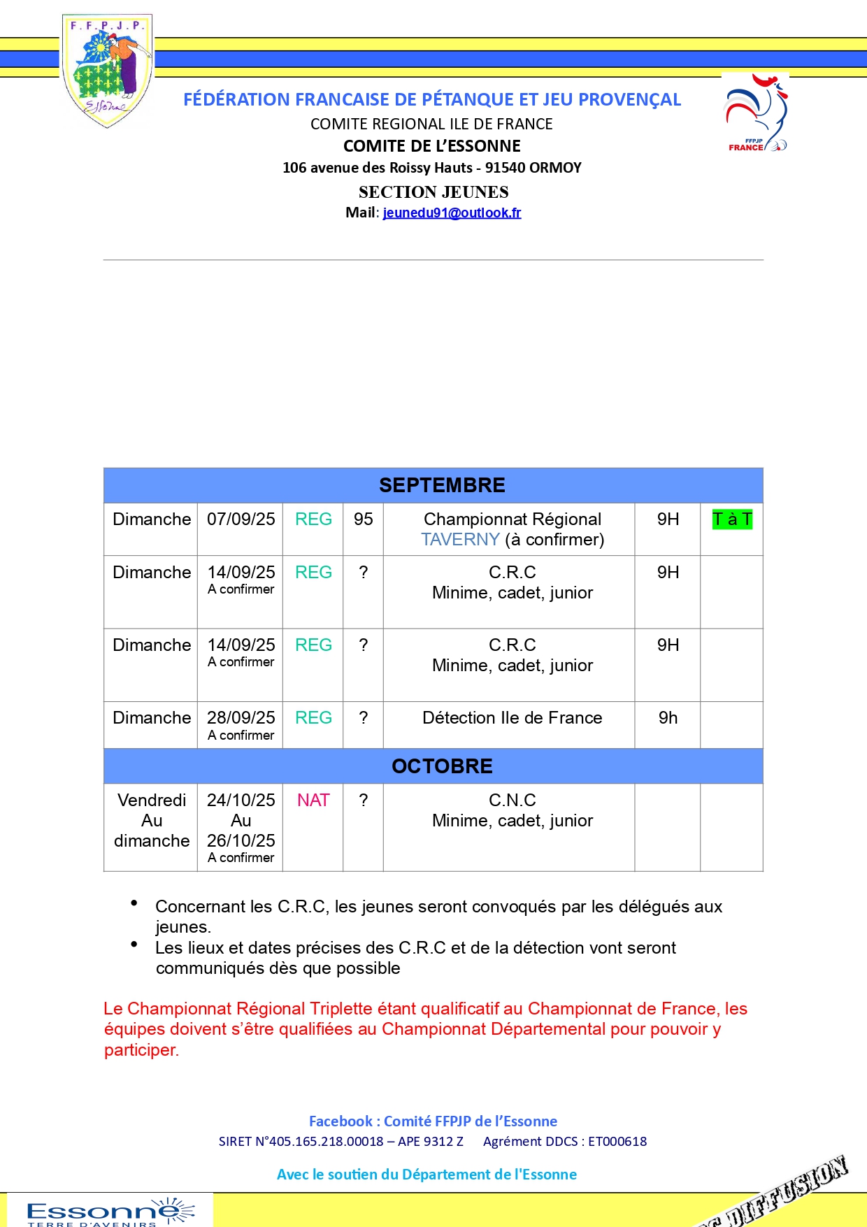 Calendrier Jeunes 2024