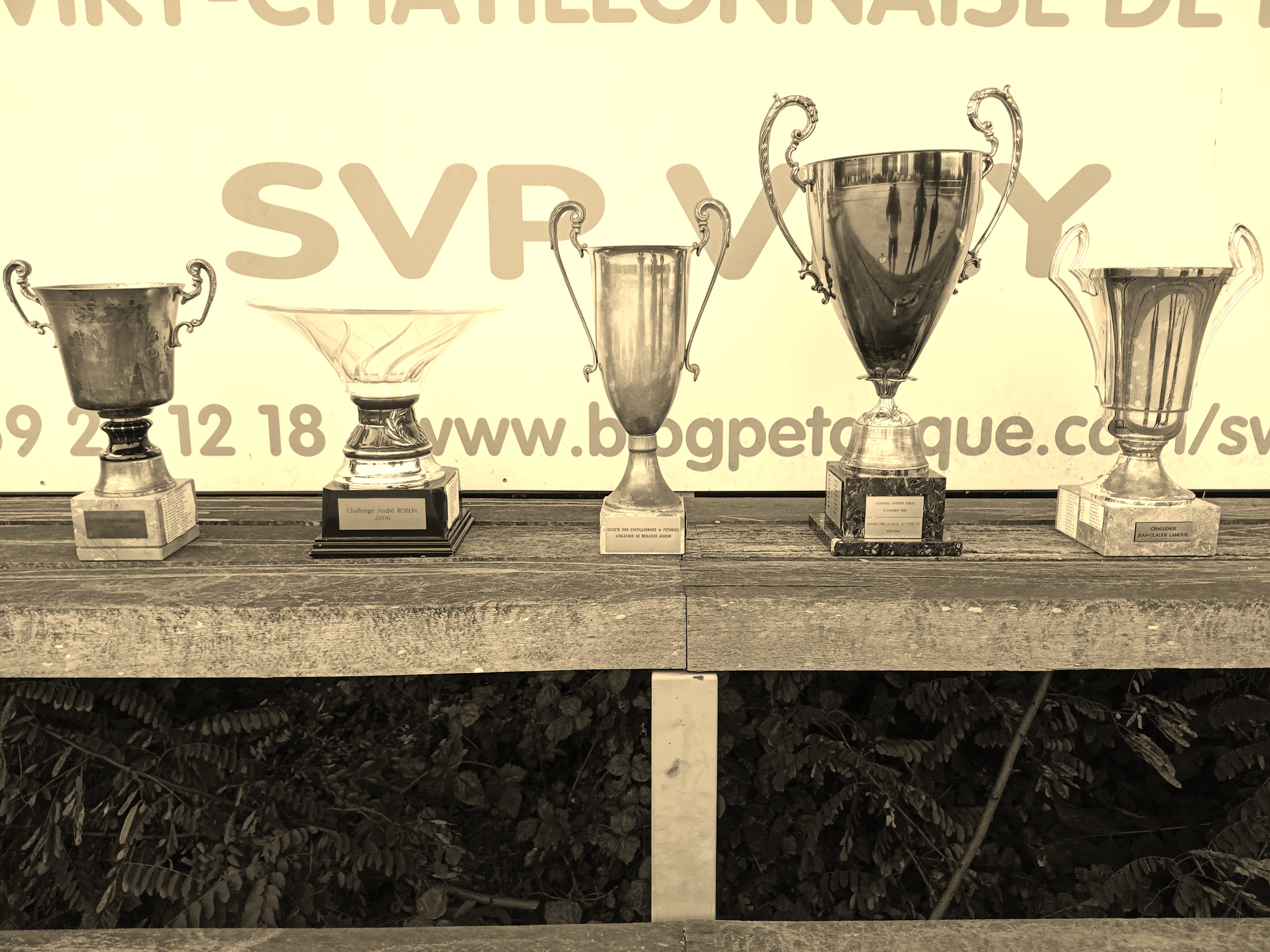 De gauche à droite, le Souvenir Raymond Lespillet, le Challenge André Roblin, le Trophée du "Meilleur Joueur de l'année", le Mémorial Yannick Sibilo et le Challenge Jean-Claude Lamour