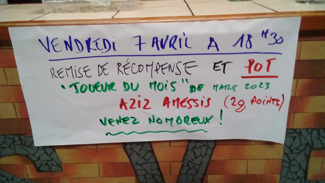 "Joueur du Mois" mars 2023 "Joueur du Mois" mars 2023