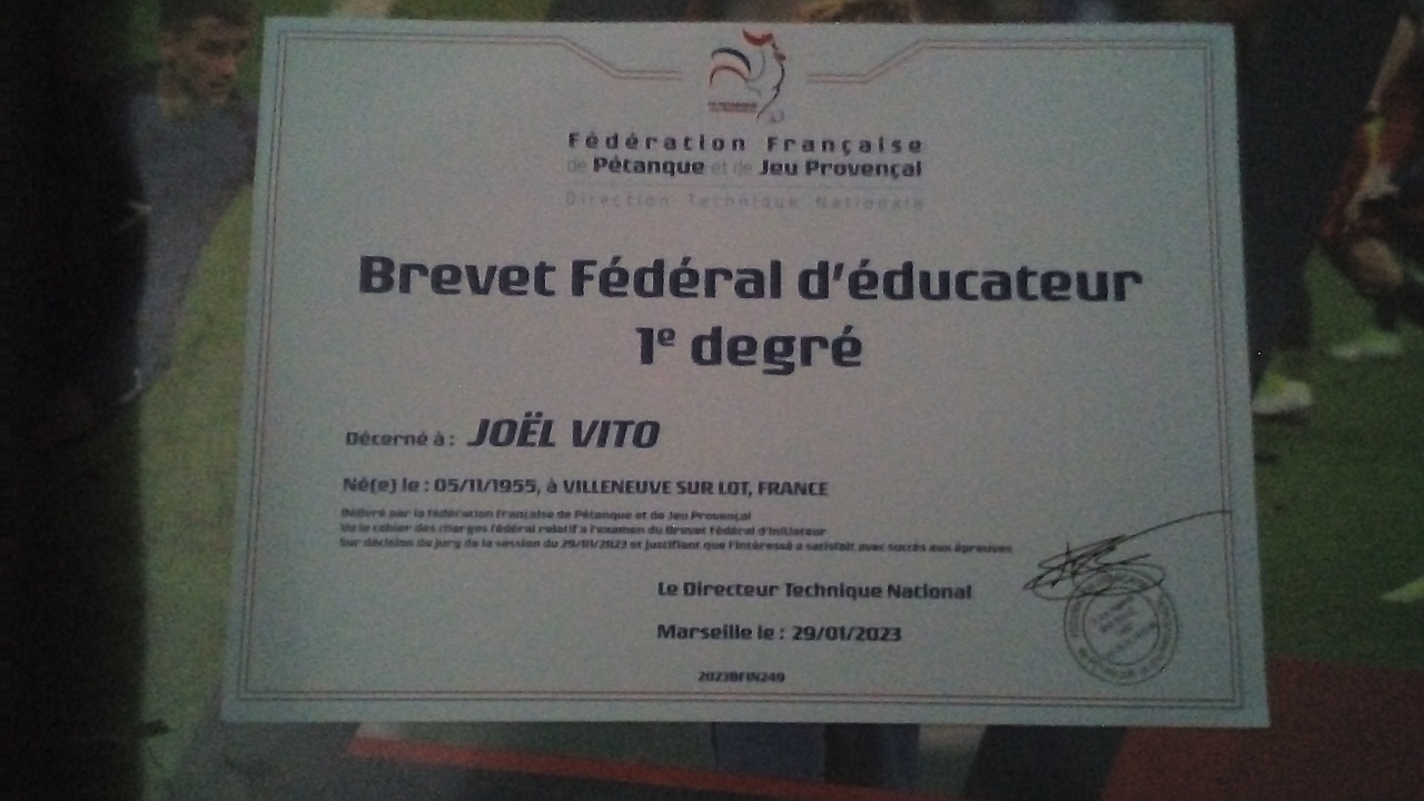 Diplôme BF 1 Joël Vito Diplôme BF 1 Joël Vito