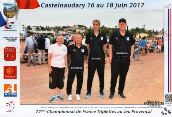 3ème France triplettes au Jeu Provençal à CASTELNAUDARY perdu en 1/32ème contre STIEVENART-SERRANO-DOMENGE du 13
