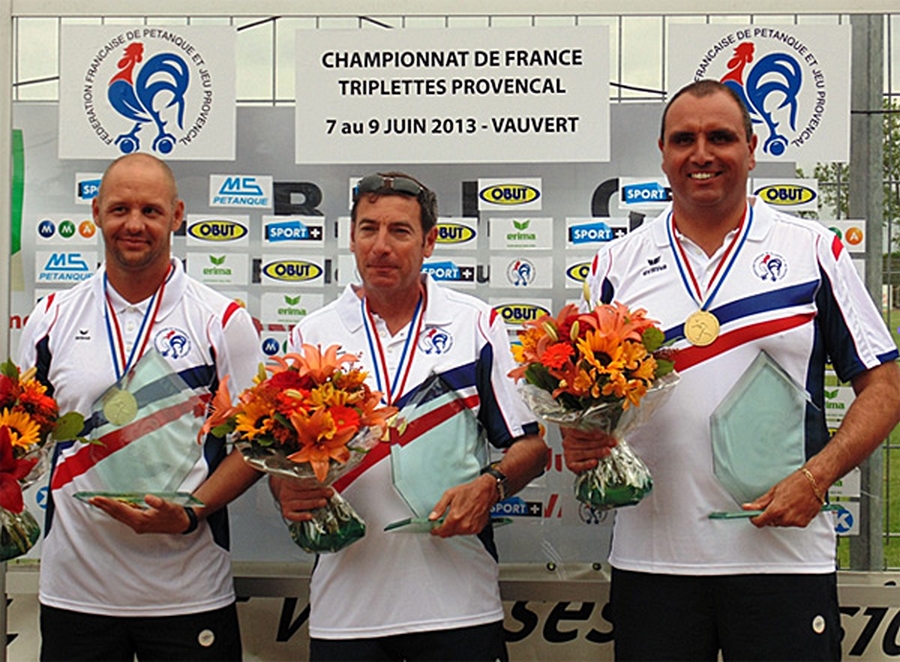 Les champions de France triplettes au Jeu Provençal 2013 &gt; Christophe JOB, Marcel FERNANDEZ et Christophe MARTELLO