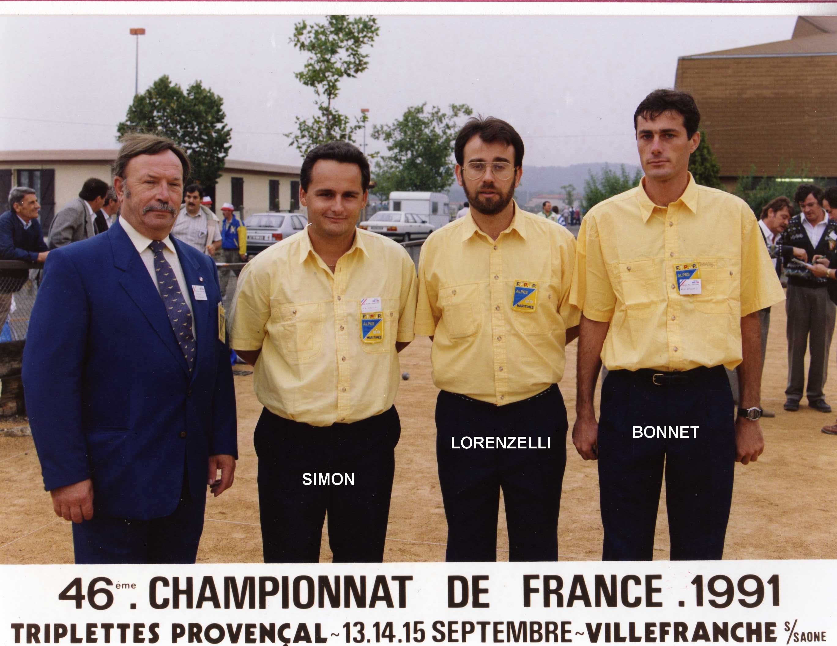 2ème France triplettes au Jeu Provençal en 1991 perdu en 1/16 contre VILLARD - D'APONTE - ALLASIO du 13