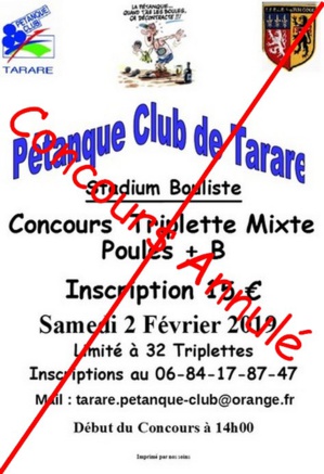 Concours triplette mixte le 02 Février à Tarare