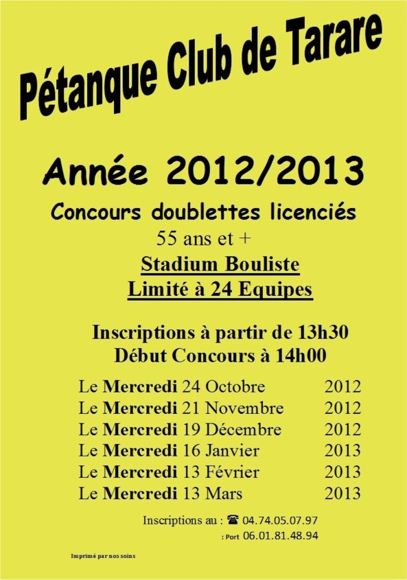 Planing des concours vétérans 2012/2013