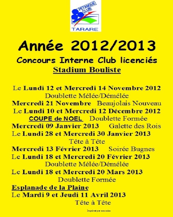 Concours interne Club année 2012-2013 Concours interne Club année 2012-2013