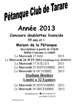 Calandrier Concours Doublettes vétérans