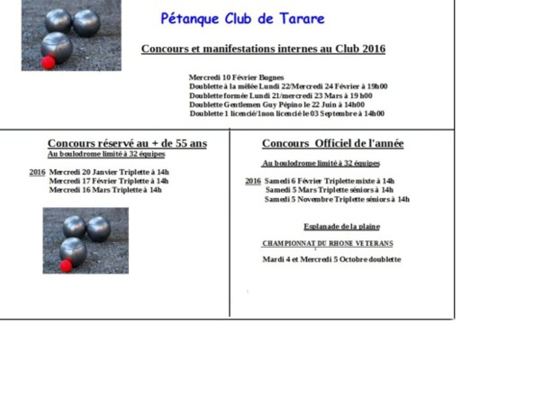 Manifestations année 2016 Manifestations année 2016