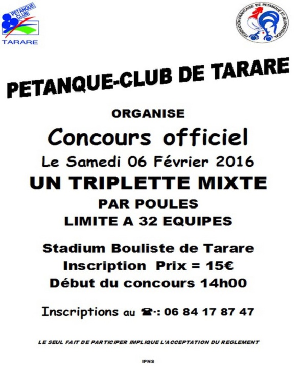 Concours triplettes mixtes du 06 Février Concours triplettes mixtes du 06 Février