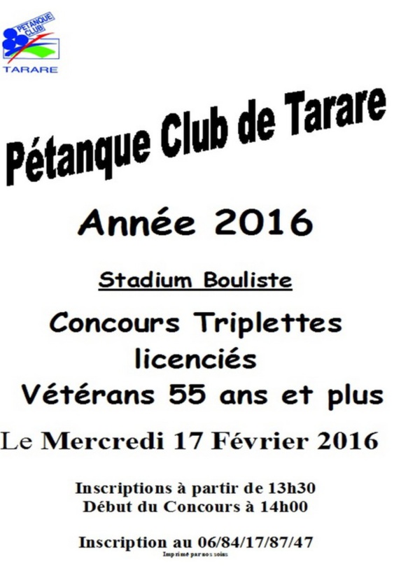 Concours vétérans 55 ans et + du 17 Févrierr 2016