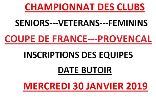 Inscriptions pour les championnats des Clubs