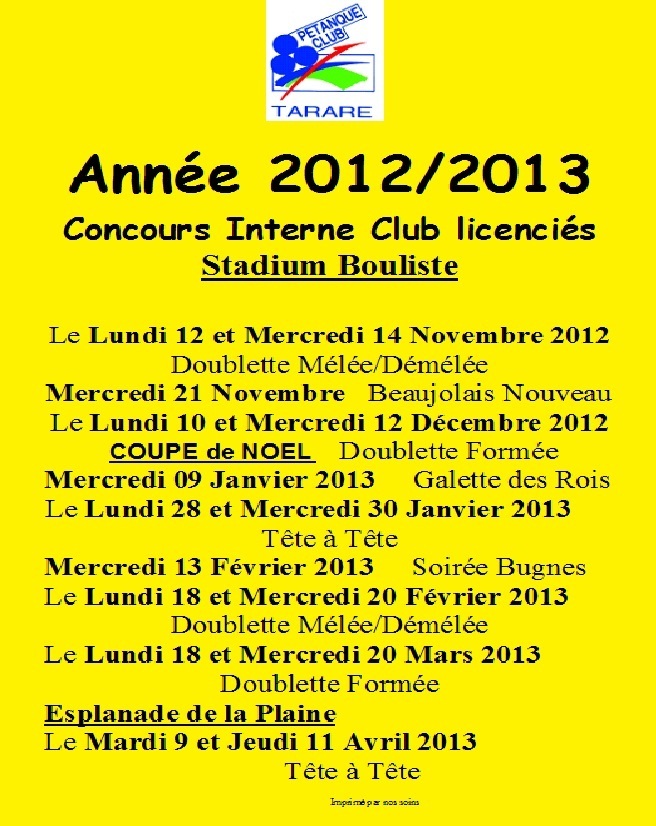 Concours interne Club année 2012-2013 Concours interne Club année 2012-2013