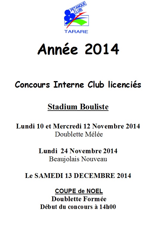 Concours licenciés interne au Club de Tarare