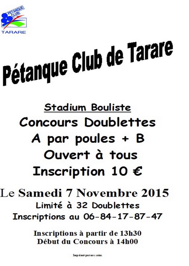 Concours doublette du 07 Novembre 2015