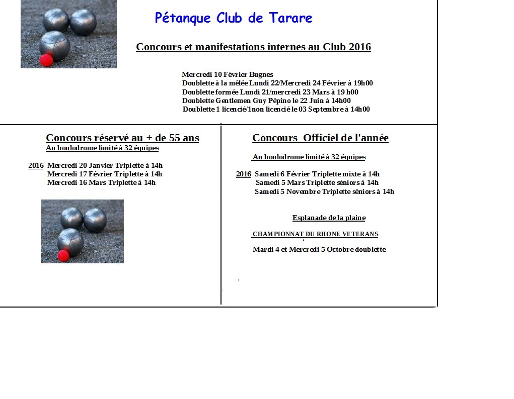 Manifestations année 2016 Manifestations année 2016