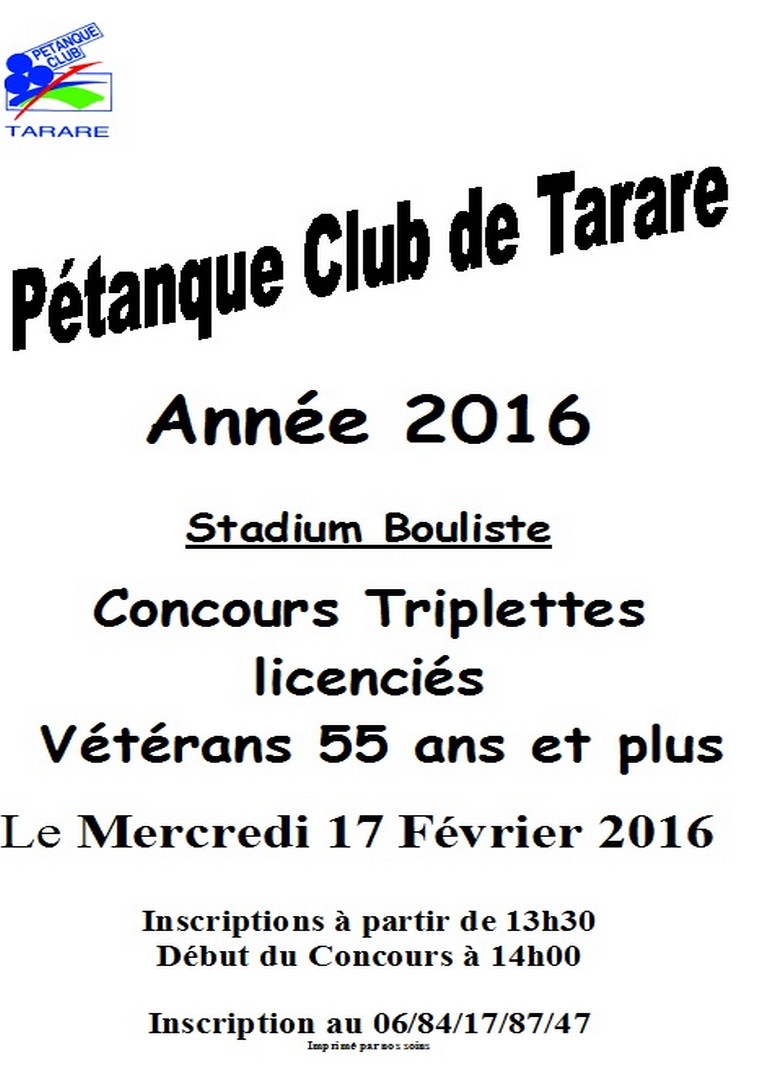 Concours vétérans 55 ans et + du 17 Févrierr 2016 Concours vétérans 55 ans et + du 17 Févrierr 2016