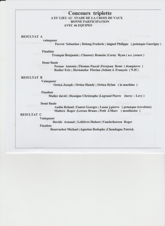 concours triplette As concours triplette As