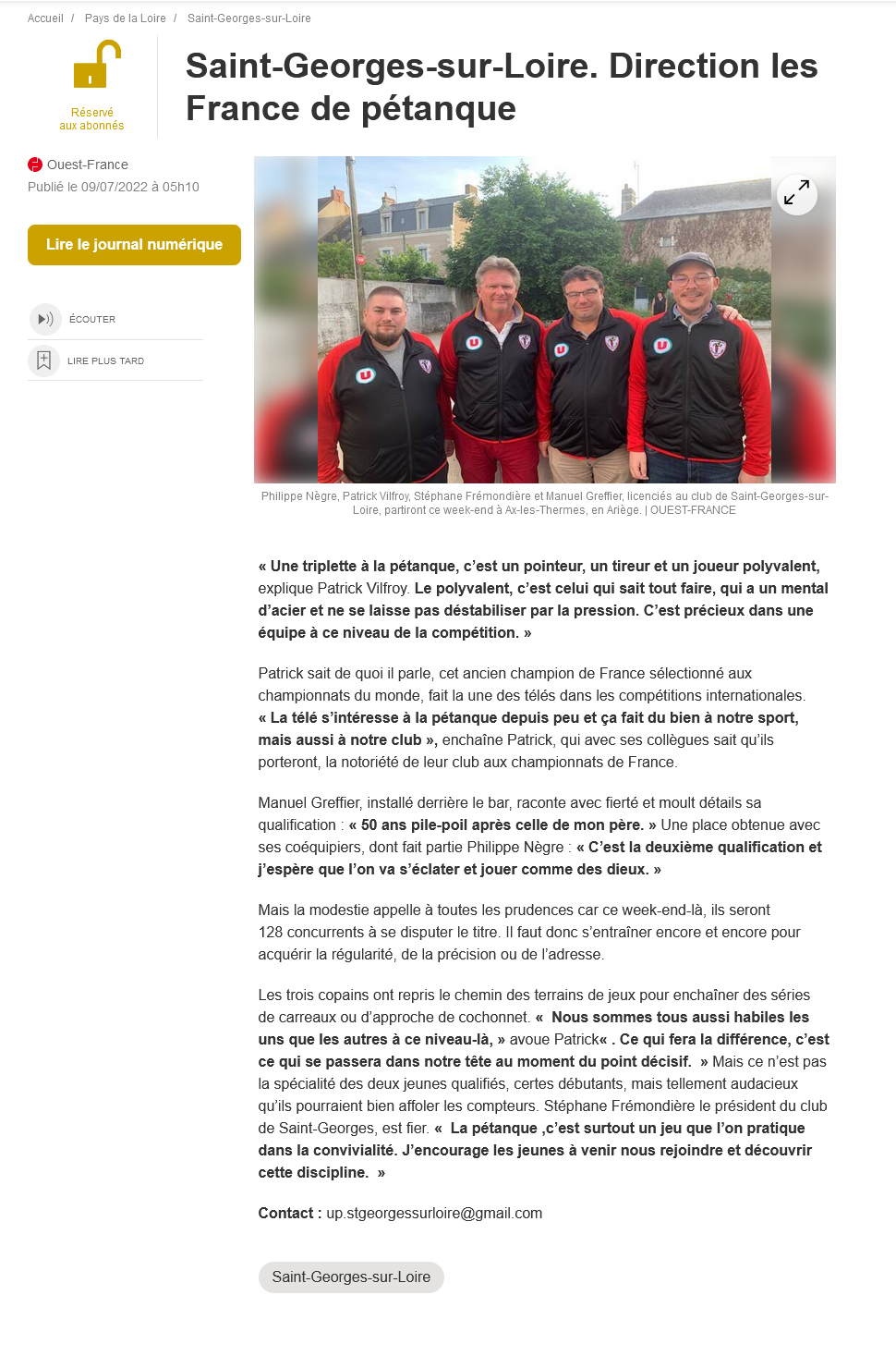 Champions Maine-et-Loire triplette promotion 2022