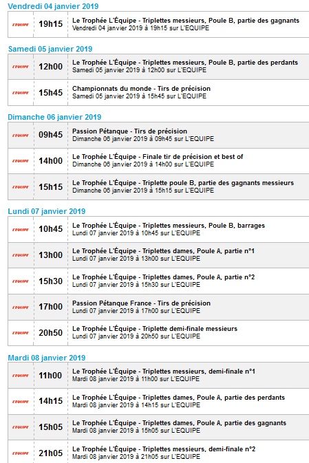 DIFFUSIONS PETANQUE TELEVISION DIFFUSIONS PETANQUE TELEVISION