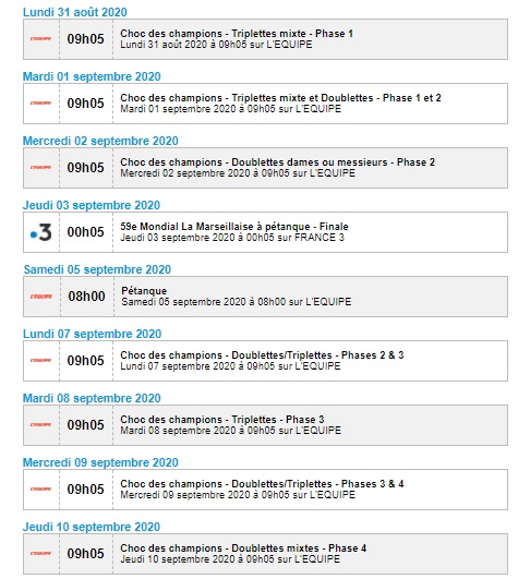 DIFFUSIONS PETANQUE TELEVISION DIFFUSIONS PETANQUE TELEVISION