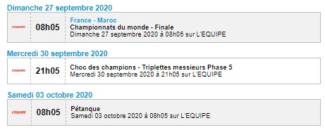 DIFFUSIONS PETANQUE TELEVISION DIFFUSIONS PETANQUE TELEVISION