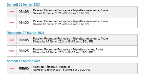 DIFFUSIONS PETANQUE TELEVISION DIFFUSIONS PETANQUE TELEVISION
