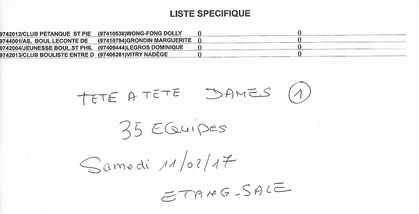 1ERE JOURNEE QUALIF TETE A TETE DAME ZONE SUD 1ERE JOURNEE QUALIF TETE A TETE DAME ZONE SUD