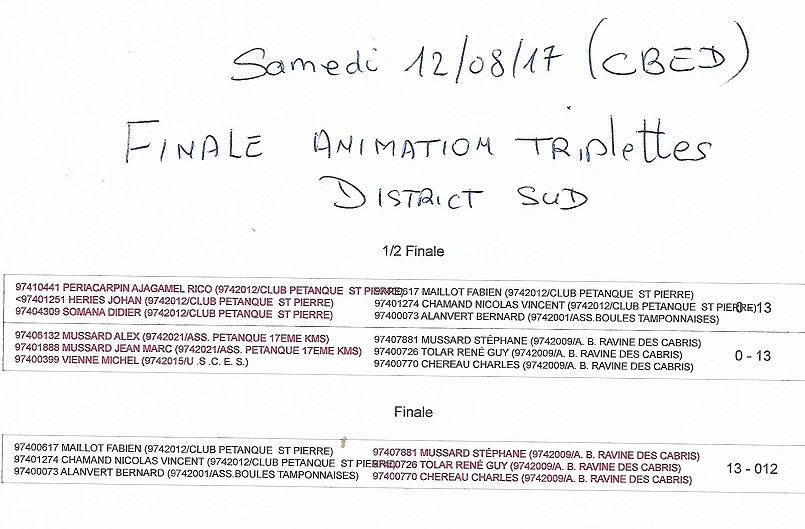 FINALE DISTRICT SUD TRIPLETTES FINALE DISTRICT SUD TRIPLETTES