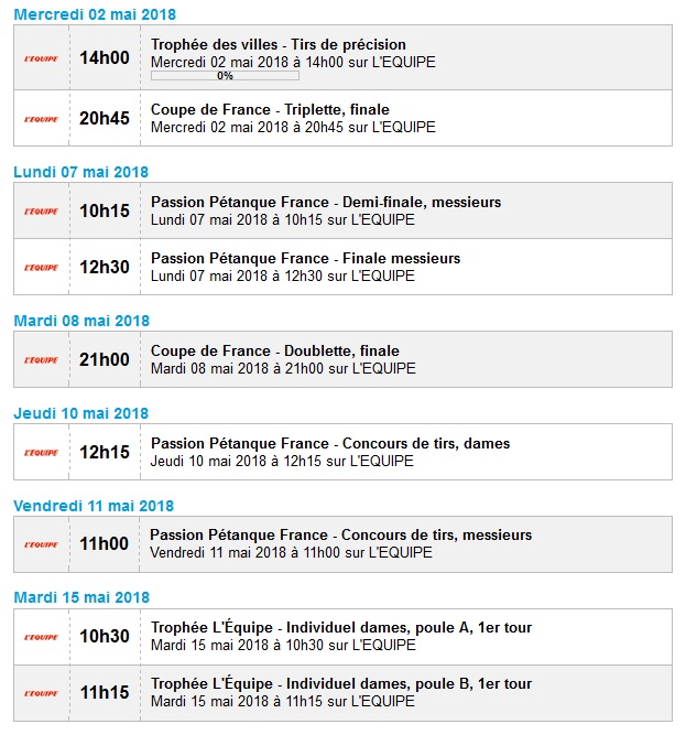 DIFFUSIONS PETANQUE TELEVISION DIFFUSIONS PETANQUE TELEVISION