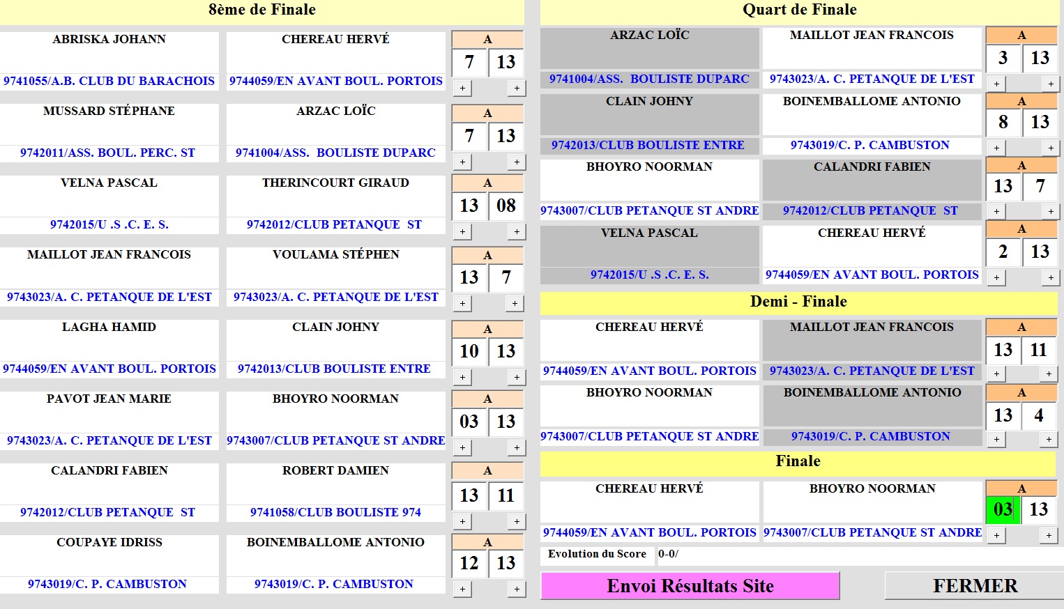 CHAMPIONNAT DEPARTEMENTAL TETE A TETE HOMMES CHAMPIONNAT DEPARTEMENTAL TETE A TETE HOMMES