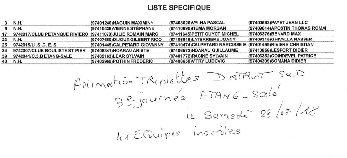 QUALIF DISTRICT SUD TRIPLETTE 3EME JOURNEE