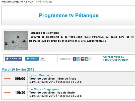 DIFFUSIONS PETANQUE TELEVISION DIFFUSIONS PETANQUE TELEVISION