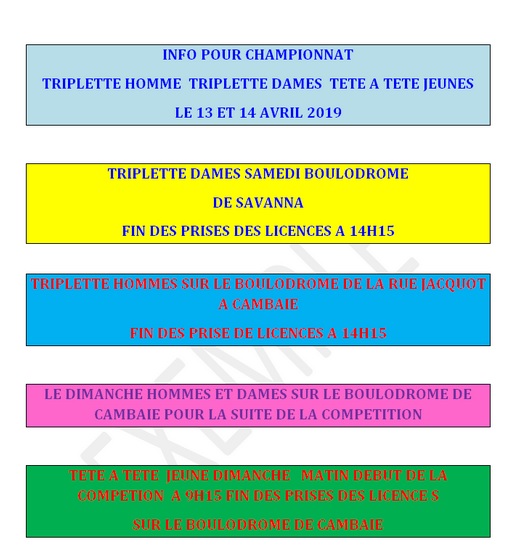 CHAMPIONNAT TRIPLETTES CHAMPIONNAT TRIPLETTES