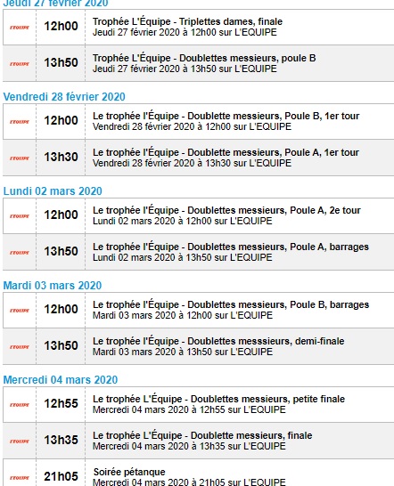 DIFFUSIONS PETANQUE TELEVISION
